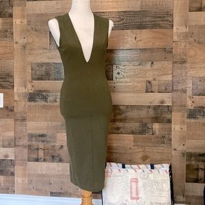 Sexy olive green low v dress